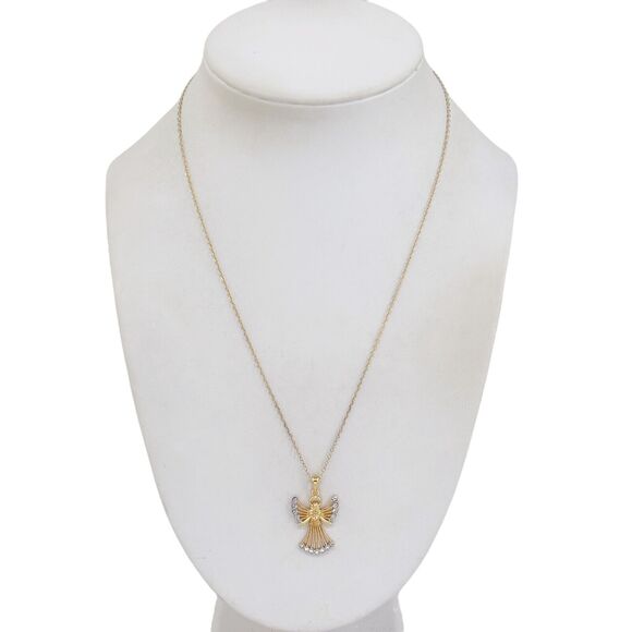 Vintage Gold Plated Sterling Silver 925 Crystal Angel Pendant Necklace 18" - Picture 1 of 4